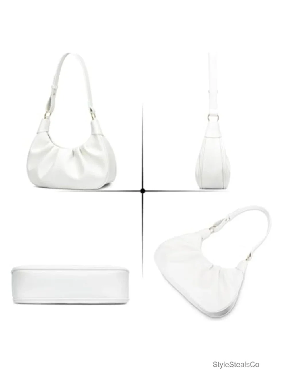 Faux Leather Ruched Hobo Shoulder Bag with Detachable Gold Chain
